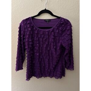 Notations Petite Purple Ruffled Sequin 3/4 Sleeve Top PM
A829